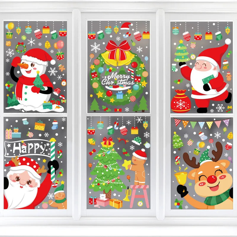Christmas Window Stickers Santa Claus Snowflake DIY Wall Decal 2023 Christmas Decorations For Home New Year Ornaments Gift 2024 - Novo Fusion