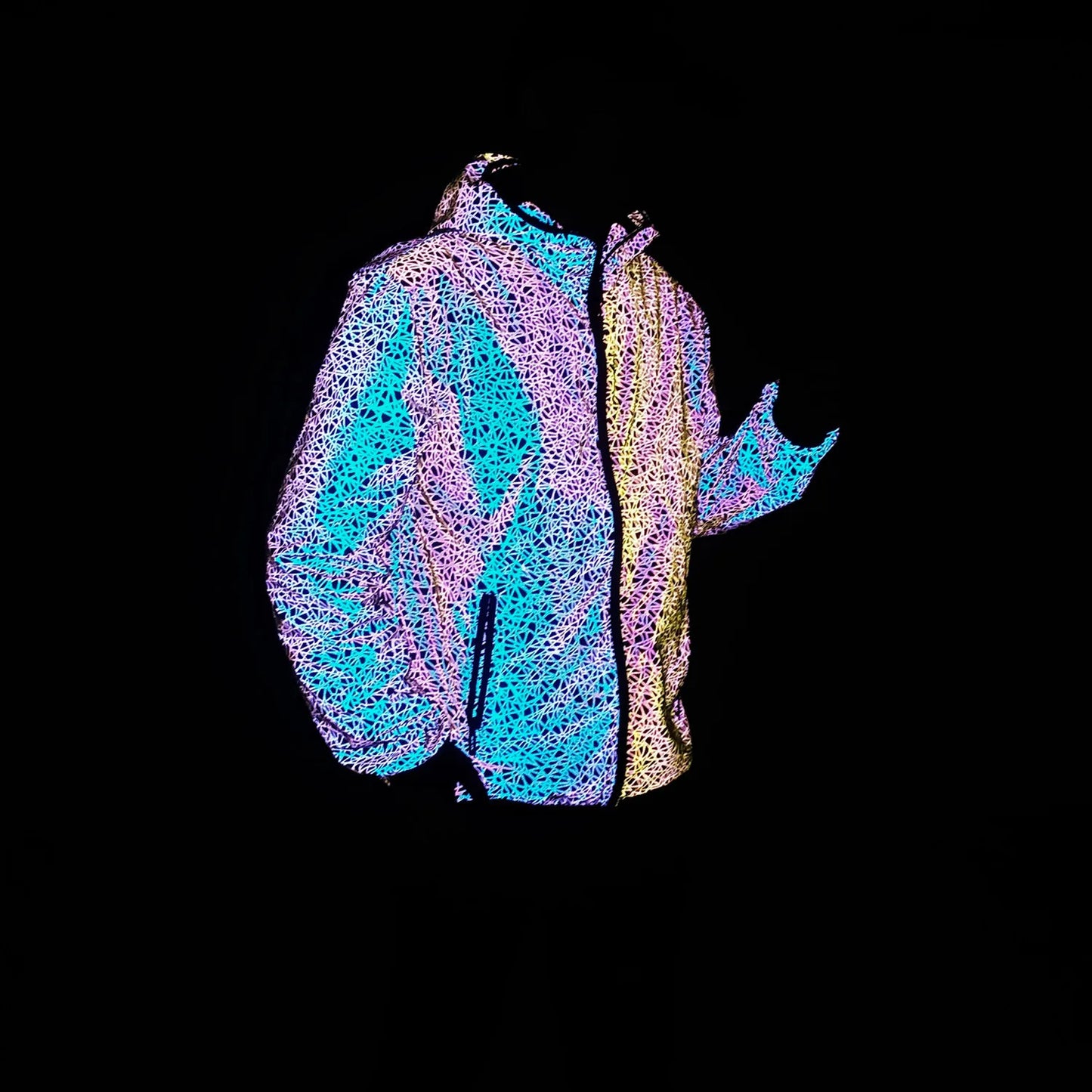 Autumn Winter Colorful Reflective Hooded Jacket Mens Harajuku Hip Hop Night Club Reflect Light Shiny Coats Windbreaker - Novo Fusion
