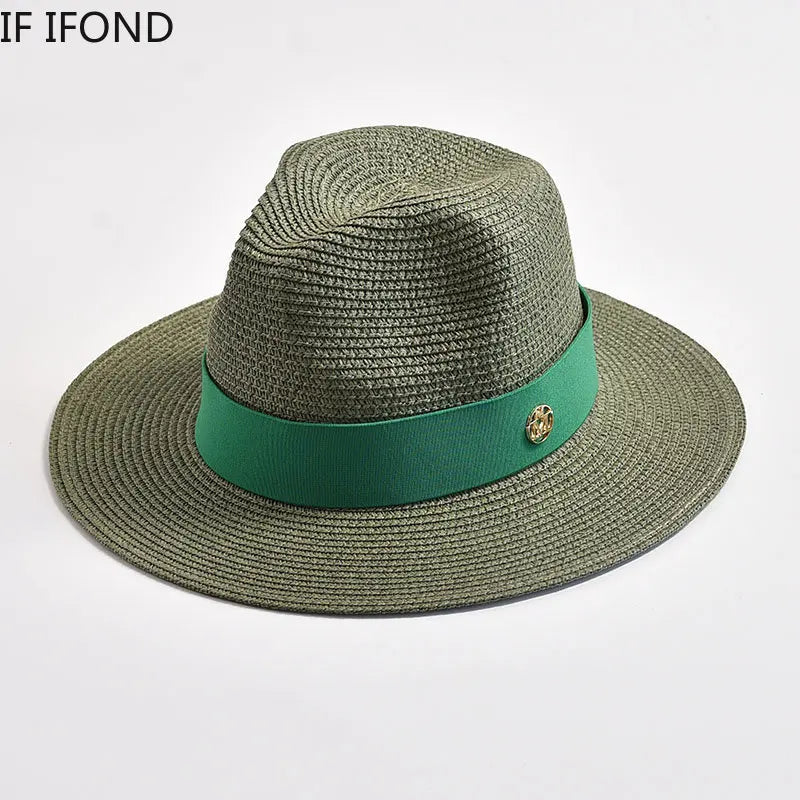 New Summer Straw Hats for Women Men Panama Travel Beach Sun Hat Ribbon Decoration Elegant Luxury Jazz Hat - Novo Fusion
