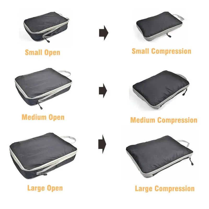 Set/3 pieces Compressible Packing Travel Storage Bag Cubes Waterproof Suitcase Nylon Portable With Handbag Luggage Organizer - Novo Fusion