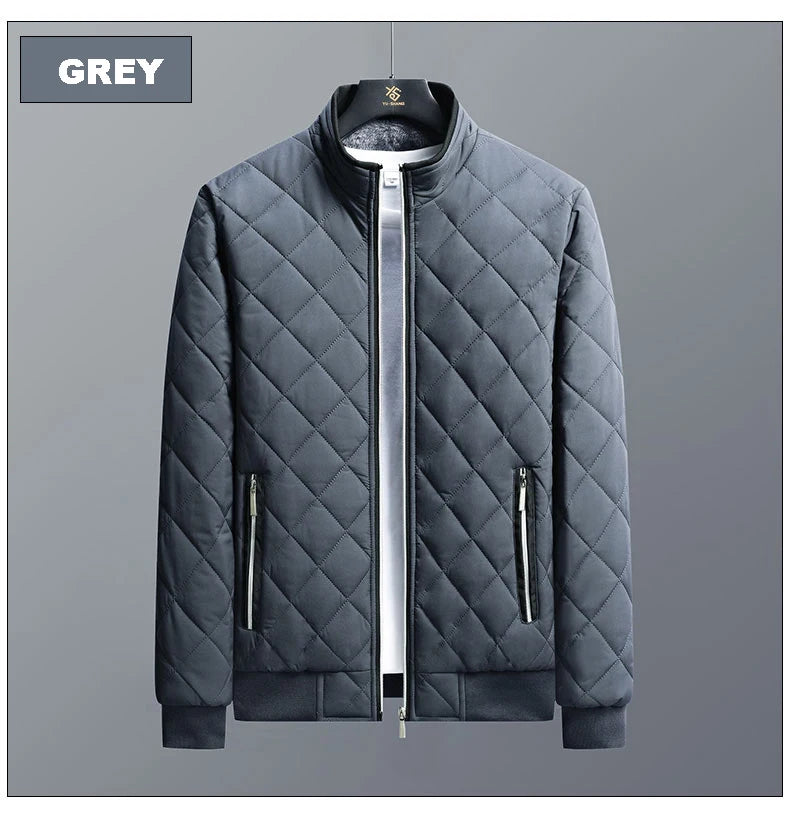 Brand New Slim Fit Coat Autumn Winter Bomber Jacket Men Diamond Pattern Fleece Lined Casual Jacket Men Fashion Clothing - Novo Fusion