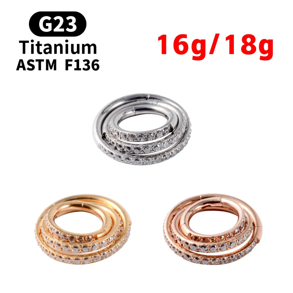 18G/16G Women's Round Earrings G23 F136 Titanium Nose Ring Hinge Clicker Open Diaphragm Nose Ring Fashion Lady Piercing Jewelry - Novo Fusion
