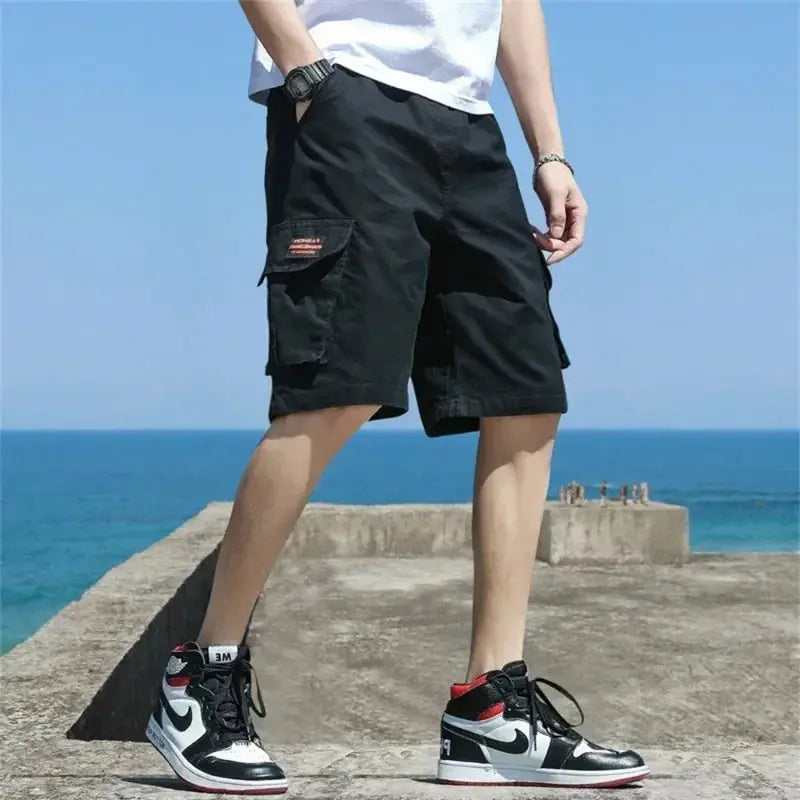 Men Trend Cargo Shorts Men's Letter Print Pocket Shorts Summer New Fashion Casual Straight Shorts Male ropa hombre - Novo Fusion