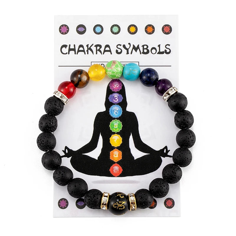7 Chakra Bracelet with Meaning Cardfor Men Women Natural Crystal Healing Anxiety Jewellery Mandala Yoga Meditation Bracelet Gift - Novo Fusion