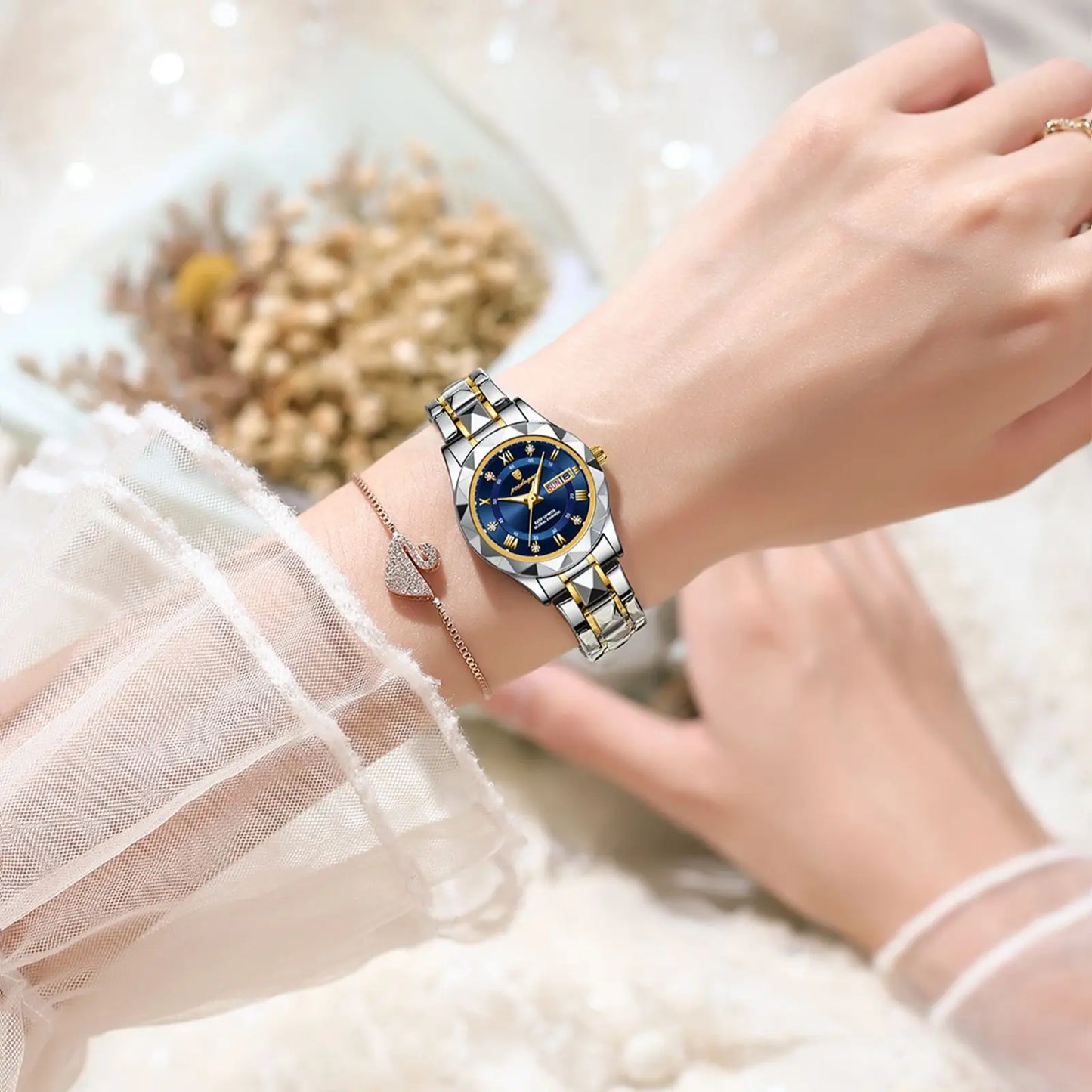 POEDAGAR Luxury Ladies Dress Watch Luminous Waterproof Week Date Woman Wristwatch Stainless Steel Women Quartz Watches reloj+box - Novo Fusion