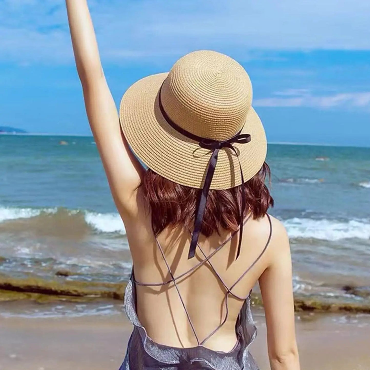 Summer Straw Hat Big Wide Brim Foldable Beach Sun Hat Straw Floppy Sun Block UV Protection Hat Ladies Outdoor Travel Straw Hat - Novo Fusion