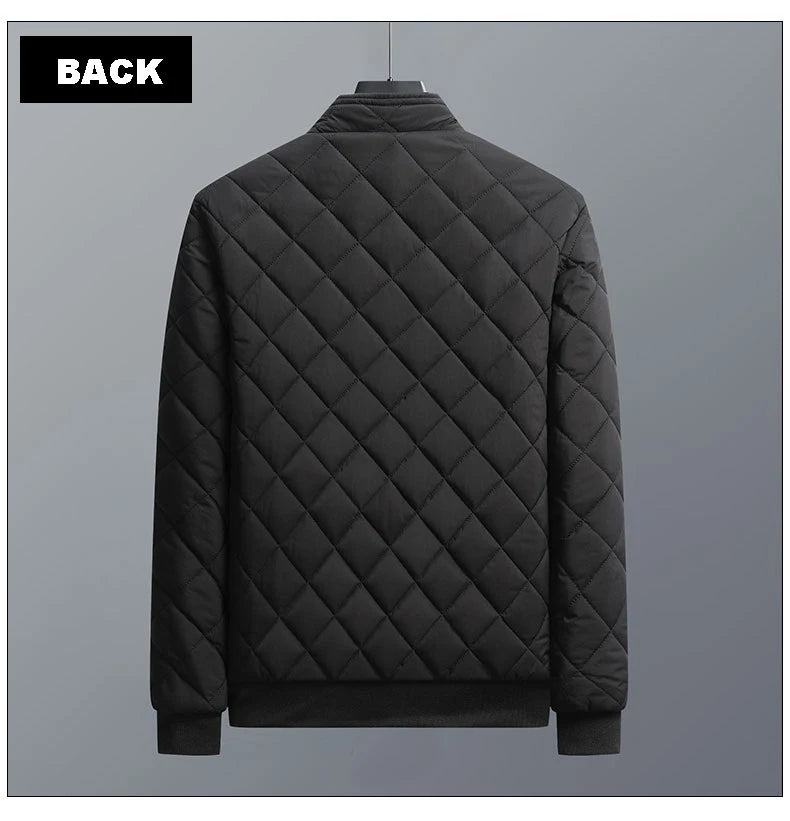 Brand New Slim Fit Coat Autumn Winter Bomber Jacket Men Diamond Pattern Fleece Lined Casual Jacket Men Fashion Clothing - Novo Fusion