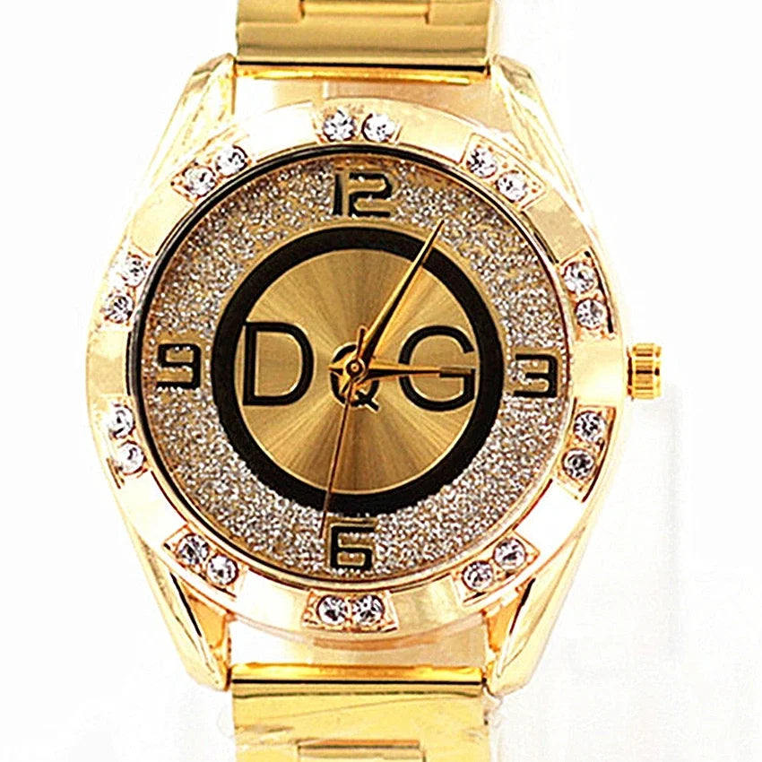 2024 Fashion Luxury Watch DQG Crystal Quartz Female Watch Gold Silver Stainless Steel Ladies Dress Watch Zegarek Damski - Novo Fusion