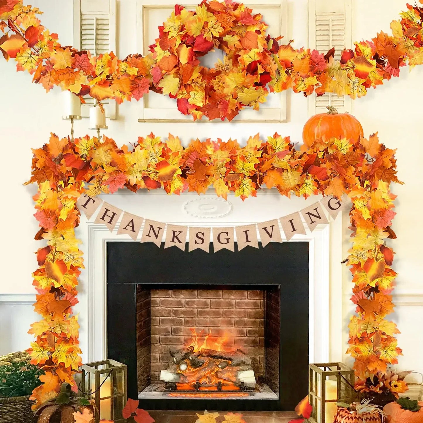200cm Artificial Fall Maple Leaf Garland Autumn Leaves Fake Plant Garland for Festival Wedding Halloween Thanksgiving Room Decor - Novo Fusion
