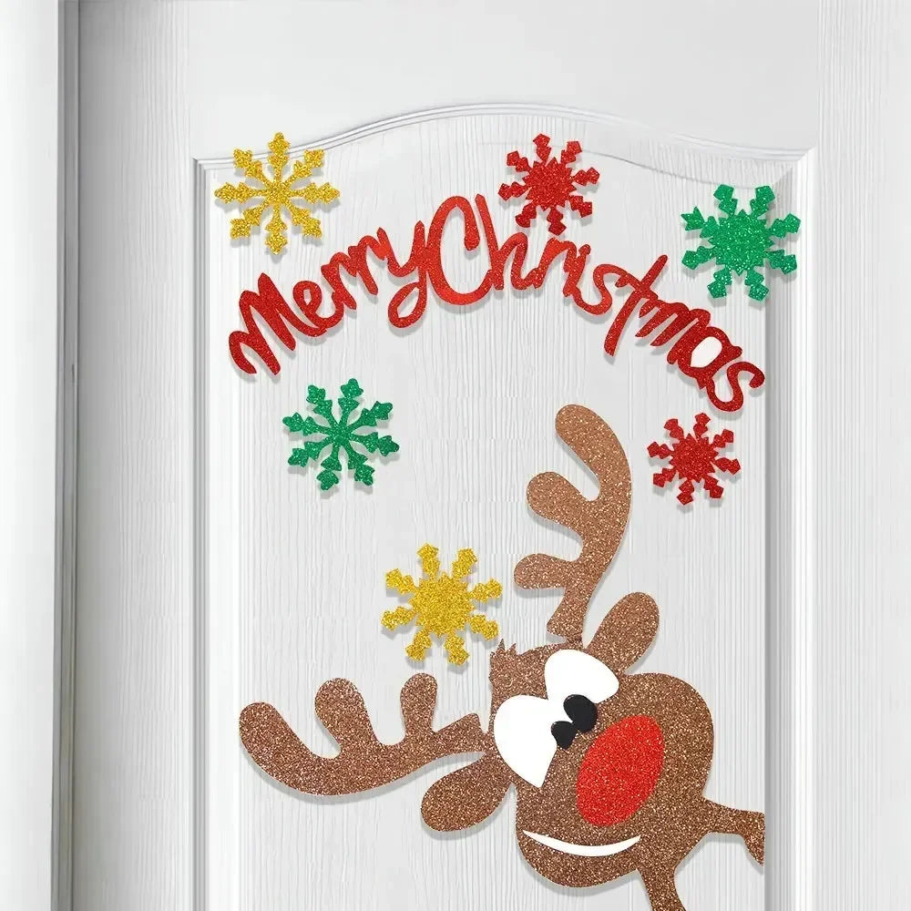 Christmas Door Window Stickers Felt Cloth Snowman Santa Claus Elk Wall Sticker Christmas Home Decoration Happy New Year 2024 - Novo Fusion