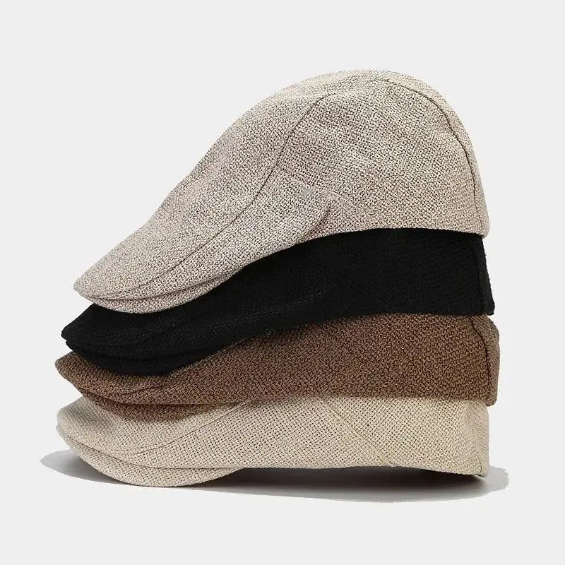 Summer Mens Beret Linen Peaked Cap Adjustable Newsboy Cap Breathable Vintage Solid Black Ivy Duckbill Hat Boinas Para Mujer - Novo Fusion