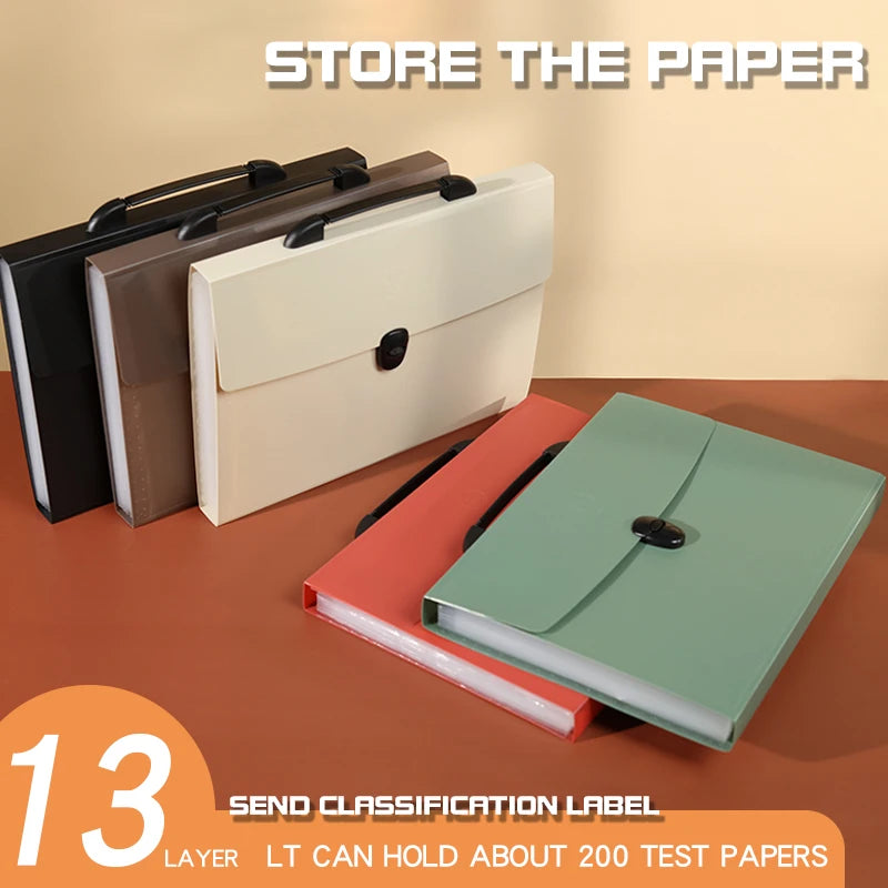 A4 File Folder 13 Layers OG Fashion Storage Bag Test Paper Desktop Tool School Stationery Office Supplies - Novo Fusion