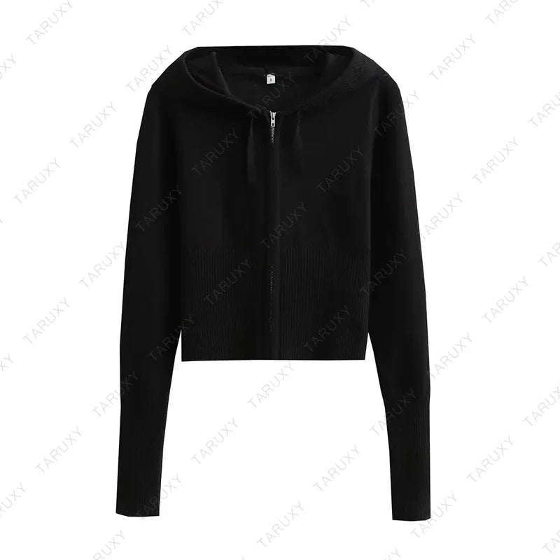 TARUXY Women Spring Outfits Casual Zipper Sweater Hoodie Set High Waist Flare Pants Suits Pink Knitted Womens Y2k Two Piece Set - Novo Fusion