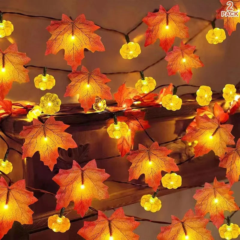 Artificial Autumn Maple Leaves Pumpkin Garland LED Fairy String Light Christmas Thanksgiving Decoration DIY Halloween Party Home - Novo Fusion