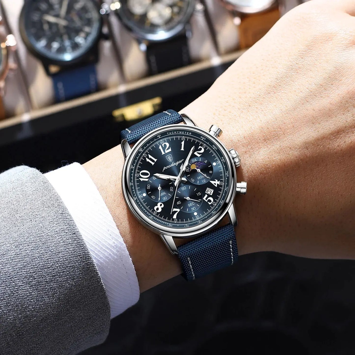 POEDAGAR Luxury Military Sports Watch for Man Waterproof Luminous Chronograph Date Men's Watches Quartz Nylon Leather Men Clock - Novo Fusion