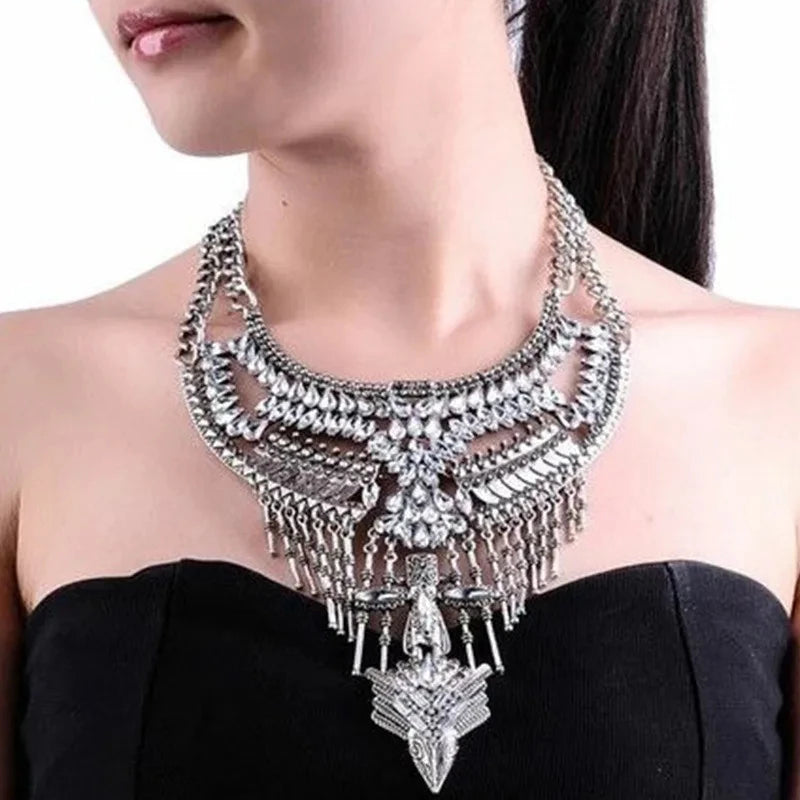 2024 New ZA Indian Boho Ethnic Statement Large Collar Choker Necklace Women Fashion Maxi Vintage Long Necklace Jewelry Novo Fusion - Chic Essentials for Life's Canvas