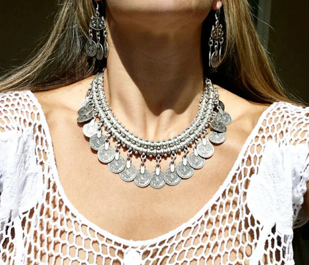 Multi-style Vintage Coin Choker Necklace for Women Boho Afghan Ethnic Gypsy Native Tribal Dress Turkish Pakistan Indian Jewelry Novo Fusion - Chic Essentials for Life's Canvas