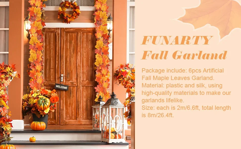 200cm Artificial Fall Maple Leaf Garland Autumn Leaves Fake Plant Garland for Festival Wedding Halloween Thanksgiving Room Decor - Novo Fusion