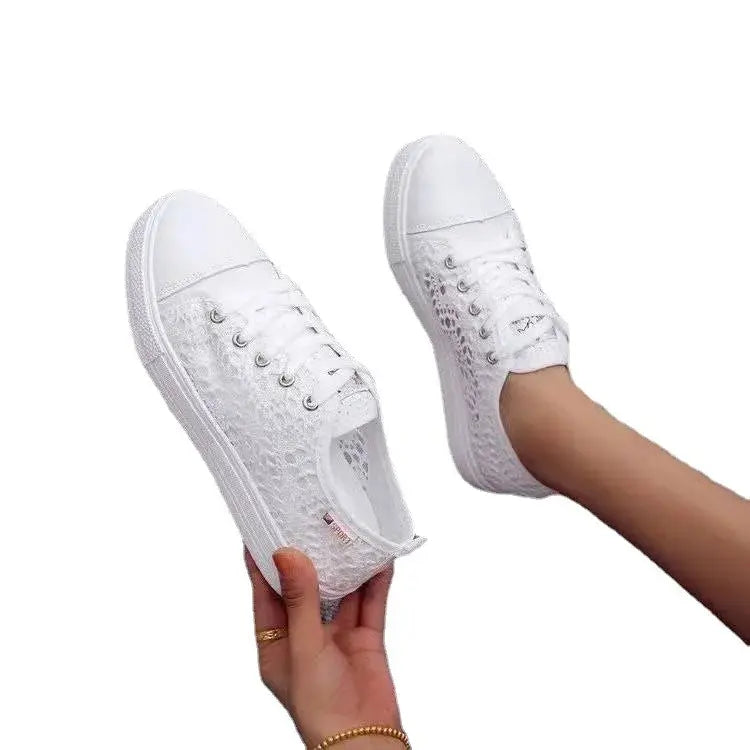 Women Shoes 2022 Fashion Summer Casual White Shoes Cutouts Lace Canvas Hollow Breathable Platform Flat Shoes Woman Sneakers - Novo Fusion