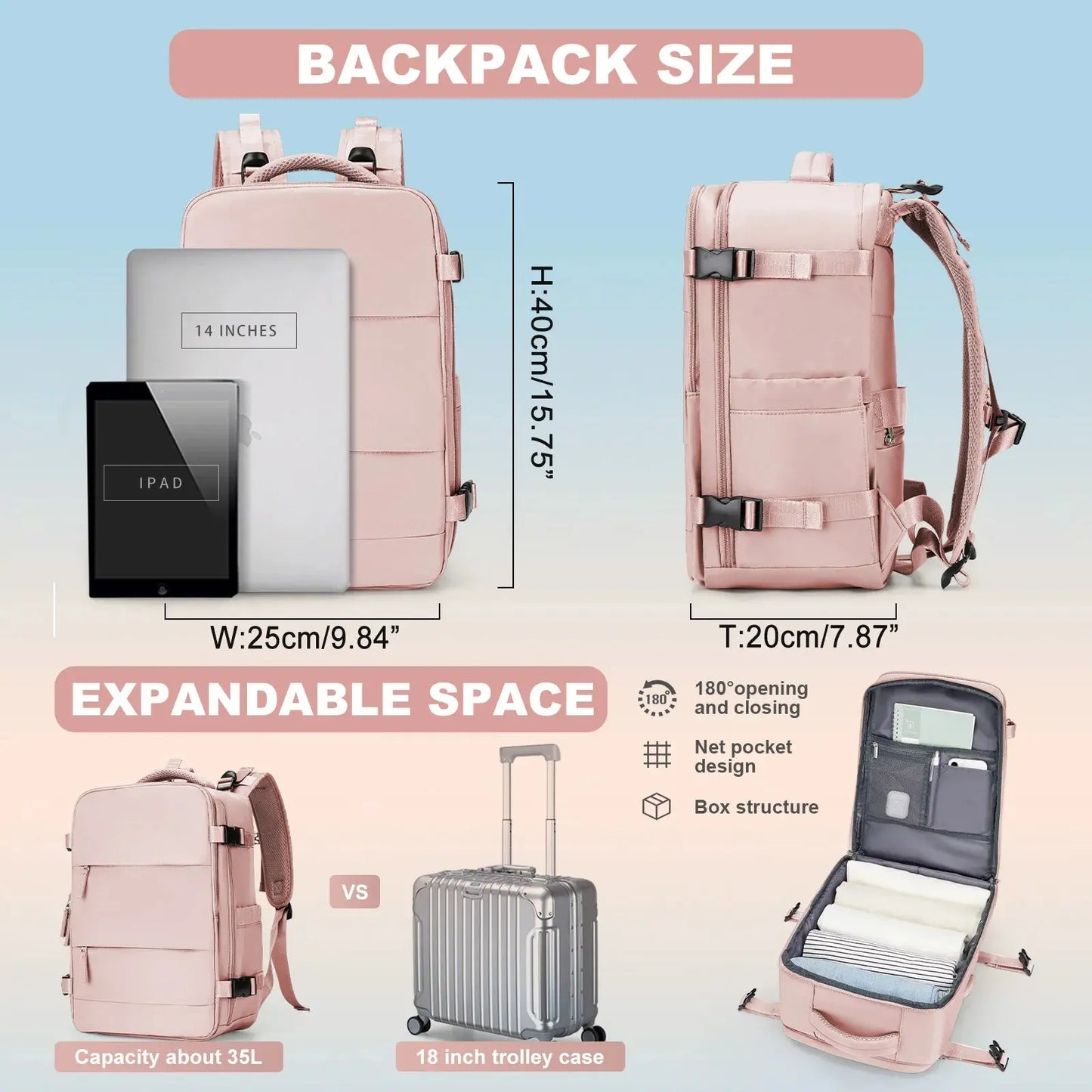 Backpack Travel Cabin Aircraft 40x20x25 Women's Backpack ,Waterproof Travel Backpack Laptop Backpack Female bags ,Male Backpacks - Novo Fusion