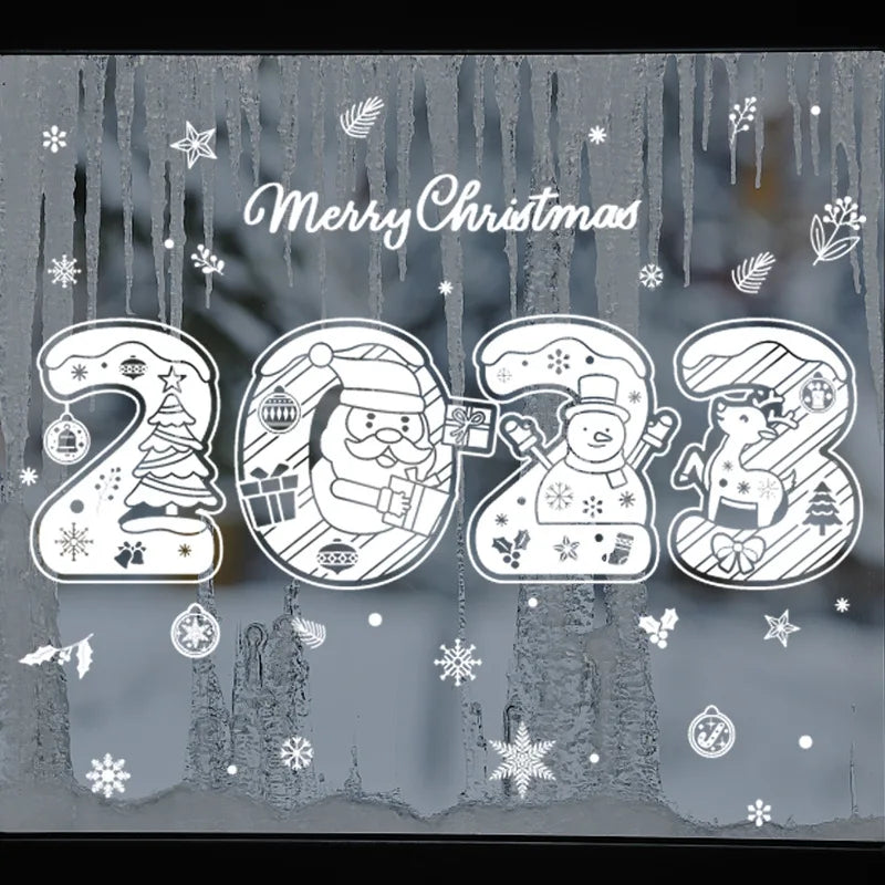 Christmas Window Stickers Santa Claus Snowflake DIY Wall Decal 2023 Christmas Decorations For Home New Year Ornaments Gift 2024 - Novo Fusion