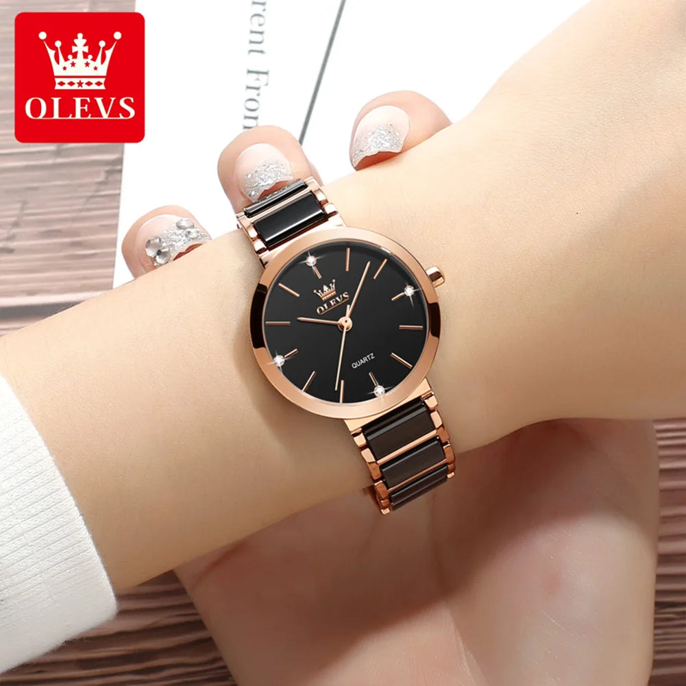 OLEVS Fashion Elegant Watch for Women Japanese Movement Ceramics Strap Luxury Ladies Bracelet Quartz Watches Gifts Reloj Mujer - Novo Fusion