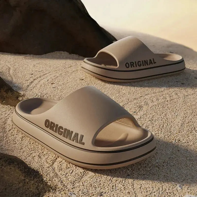 Feslishoet Women Letter Slippers Beach Slides Solid Color Mens Thick Sole Indoor Bathroom Anti Slip Shoes Summer Couple Sandals - Novo Fusion