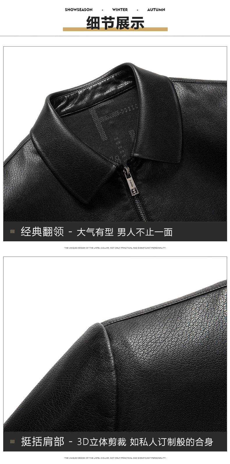 YN-2335 Spring and Autumn Men's Genuine Leather Polo Mock Neck Jacket Fashion Slim Sheepskin Coat Black Grey Husband Gift Youth - Novo Fusion