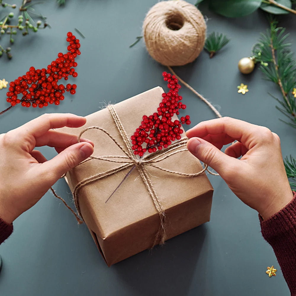 Artificial Red Berry Flowers Bouquet Fake Plant for Home Vase Decor Xmas Tree Ornaments New Year 2024 Party Christmas Decoration - Novo Fusion