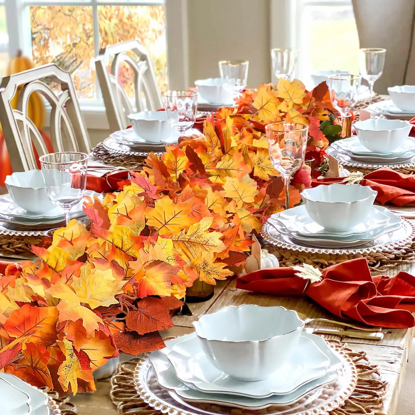 200cm Artificial Fall Maple Leaf Garland Autumn Leaves Fake Plant Garland for Festival Wedding Halloween Thanksgiving Room Decor - Novo Fusion