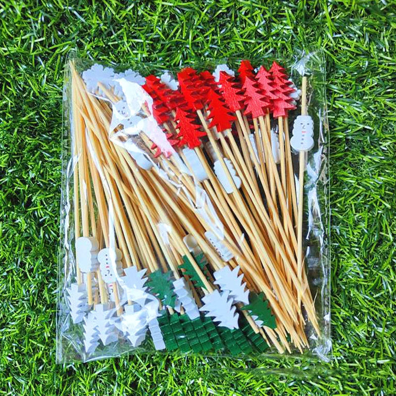 50pcs Christmas Fruit Stickers Santa Claus Snowman Xmas Tree Disposable Bamboo Sticks Merry Christma Cupcake Cake Decor 2024 - Novo Fusion