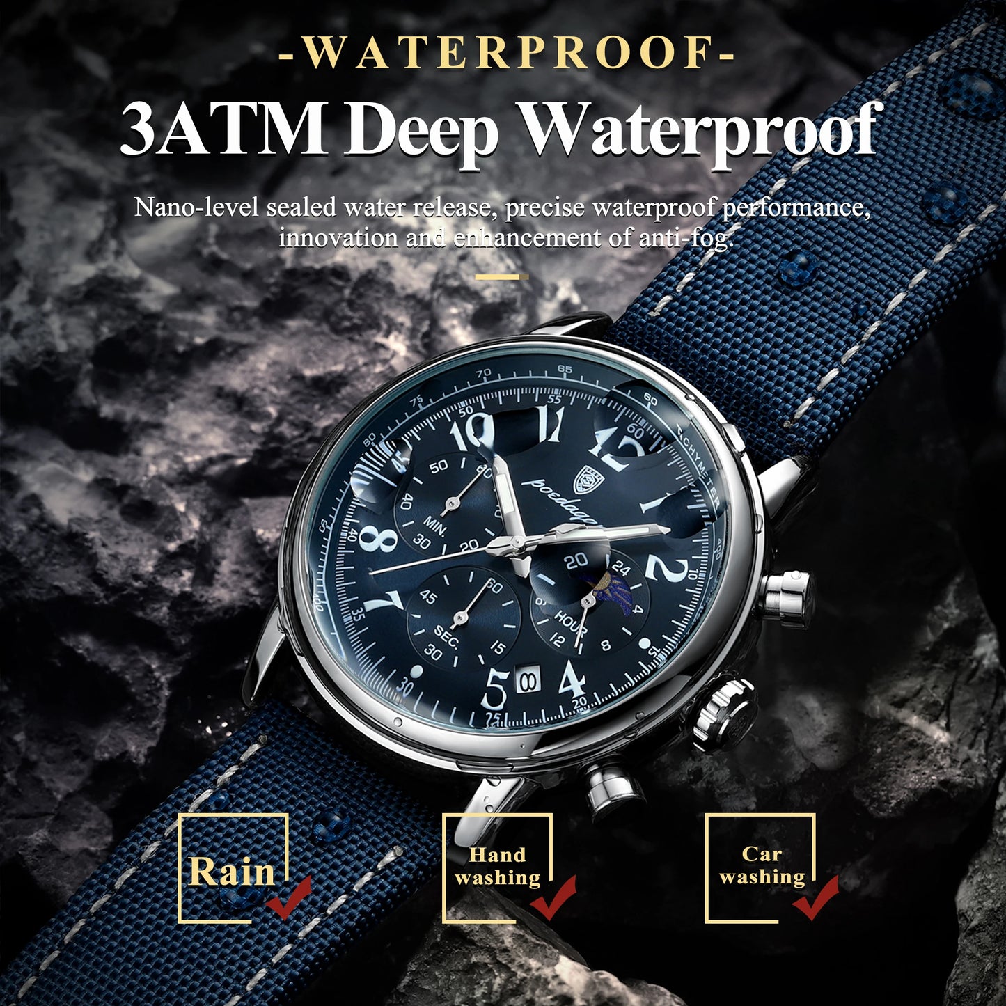 POEDAGAR Luxury Military Sports Watch for Man Waterproof Luminous Chronograph Date Men's Watches Quartz Nylon Leather Men Clock - Novo Fusion