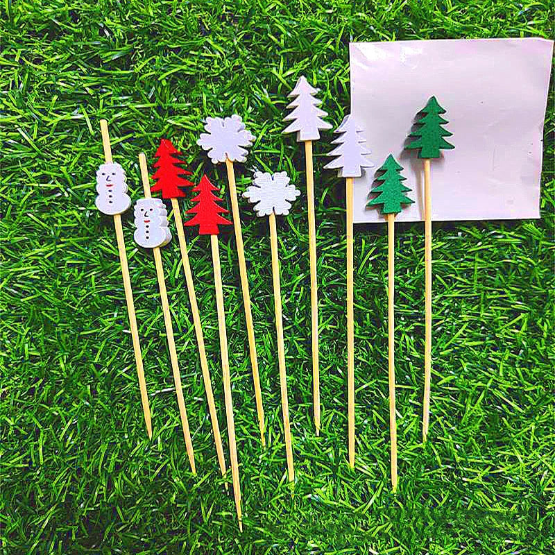50pcs Christmas Fruit Stickers Santa Claus Snowman Xmas Tree Disposable Bamboo Sticks Merry Christma Cupcake Cake Decor 2024 - Novo Fusion