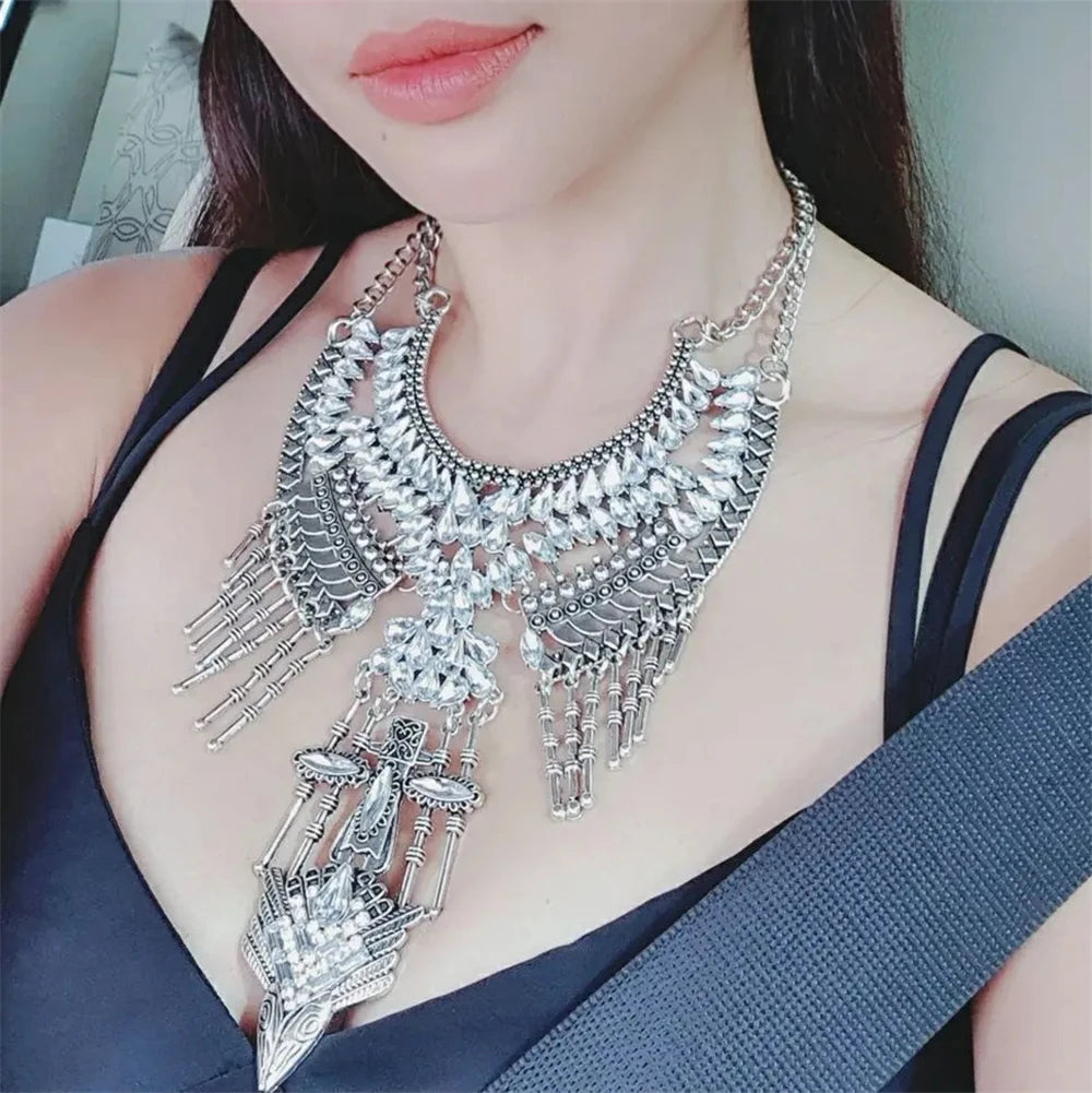 2024 New ZA Indian Boho Ethnic Statement Large Collar Choker Necklace Women Fashion Maxi Vintage Long Necklace Jewelry Novo Fusion - Chic Essentials for Life's Canvas