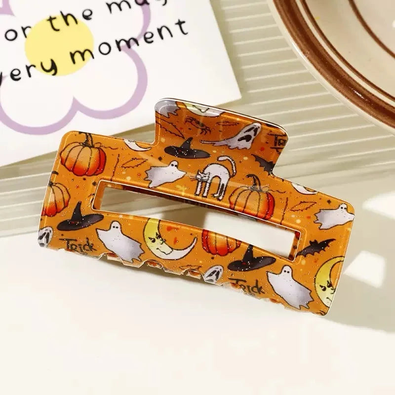 Halloween Theme Hair Claws - With Ghost/Pumpkin/Bat Patterns, Perfect For Holiday Party Costumes, Fashion Accessories For Women And Girls