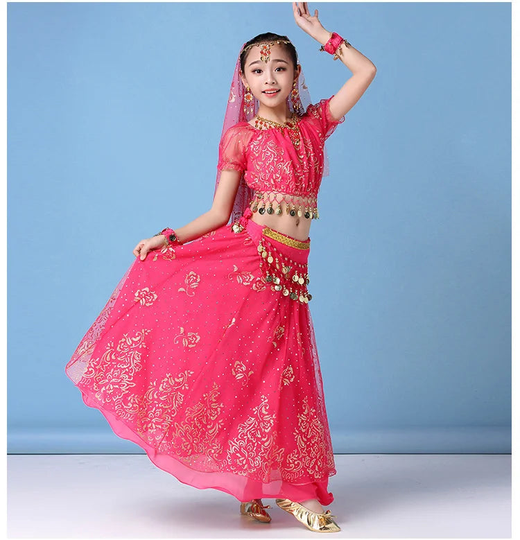 4pcs/set New Kids Belly Dance Costume Set Oriental Indian Dancing Costumes Belly Dance Wear Dress Indian Clothes for Girls Novo Fusion - Chic Essentials for Life's Canvas