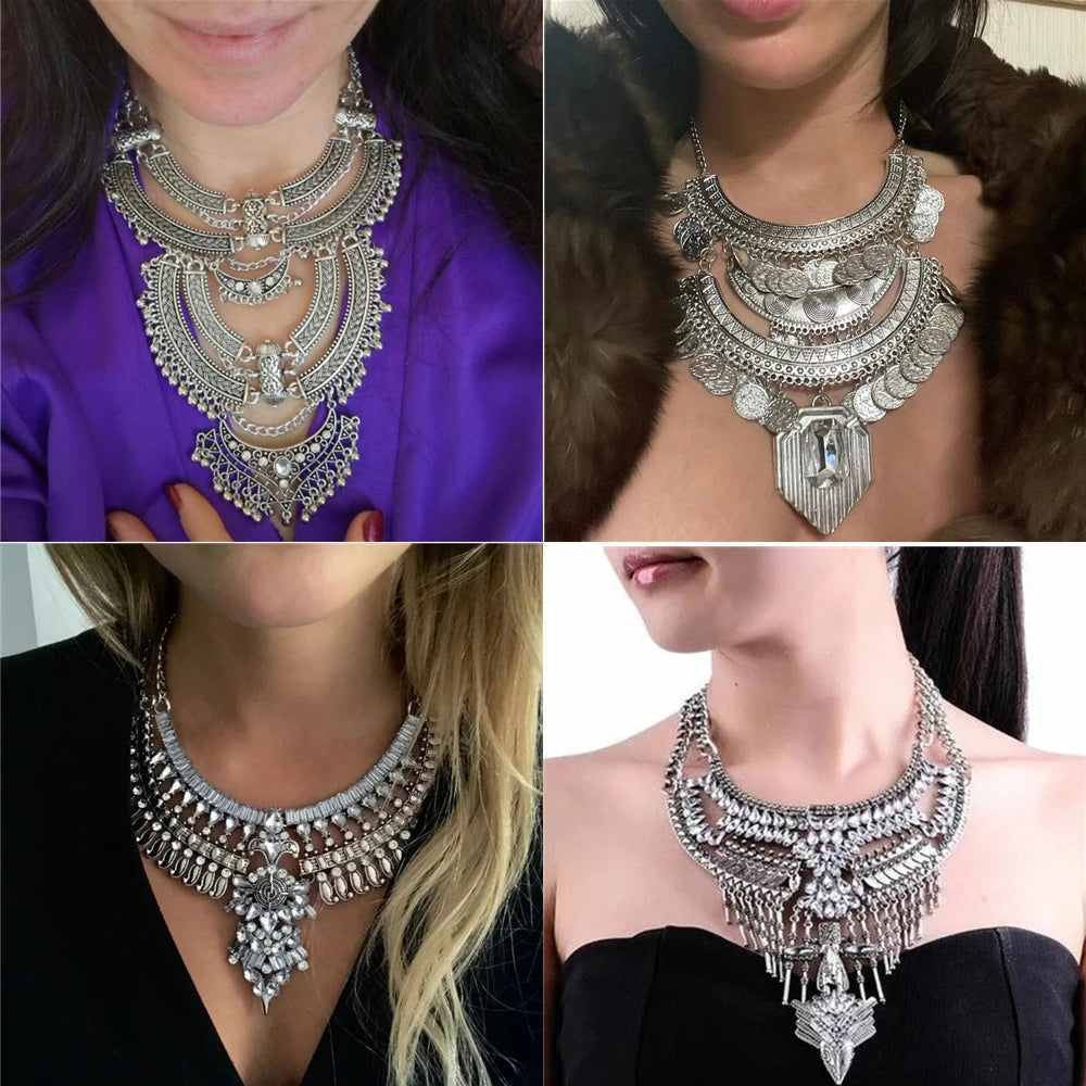 2024 New ZA Indian Boho Ethnic Statement Large Collar Choker Necklace Women Fashion Maxi Vintage Long Necklace Jewelry Novo Fusion - Chic Essentials for Life's Canvas
