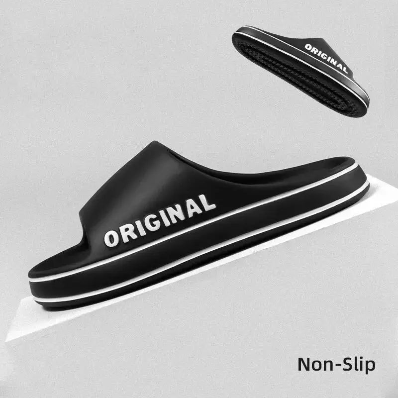 Feslishoet Women Letter Slippers Beach Slides Solid Color Mens Thick Sole Indoor Bathroom Anti Slip Shoes Summer Couple Sandals - Novo Fusion
