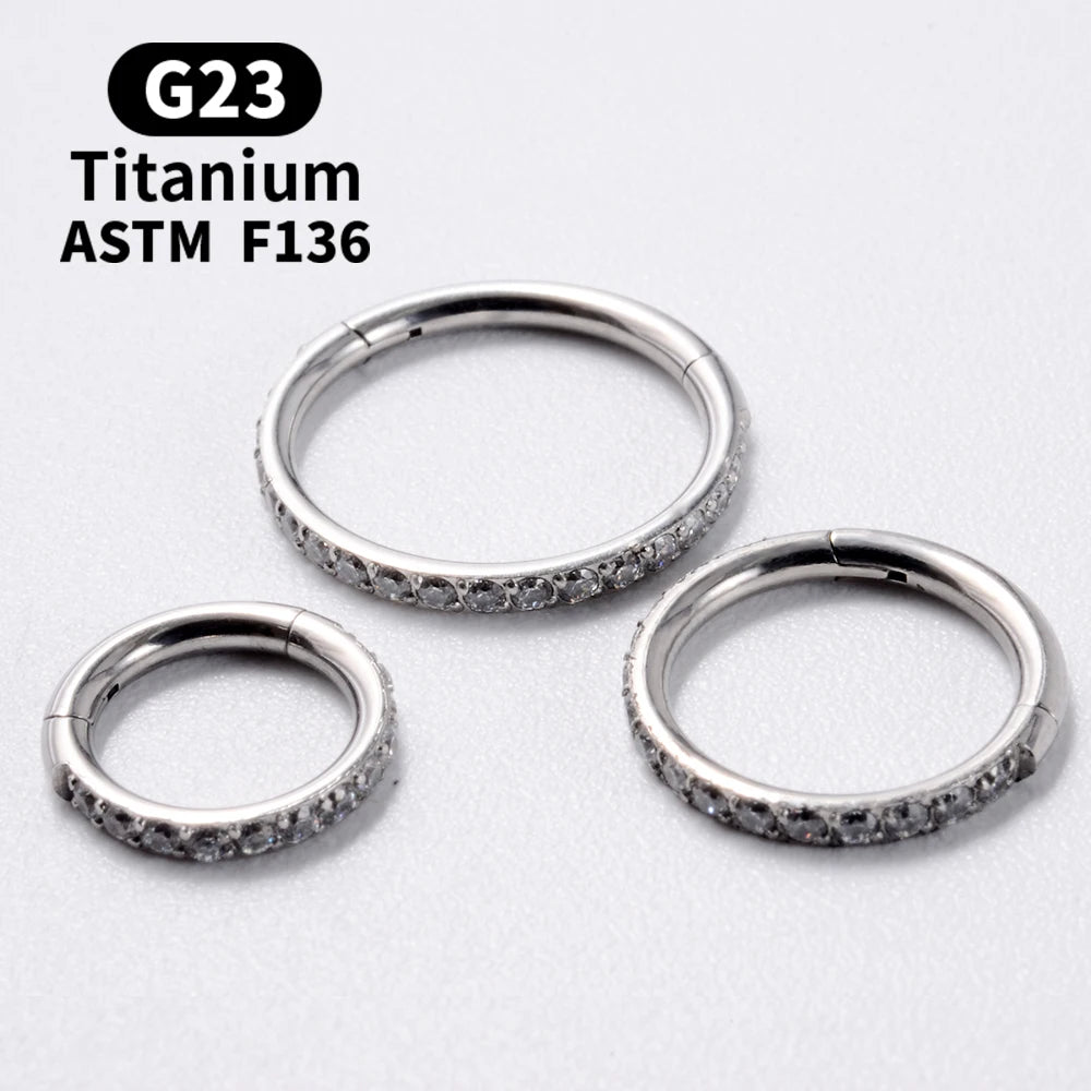 18G/16G Women's Round Earrings G23 F136 Titanium Nose Ring Hinge Clicker Open Diaphragm Nose Ring Fashion Lady Piercing Jewelry - Novo Fusion