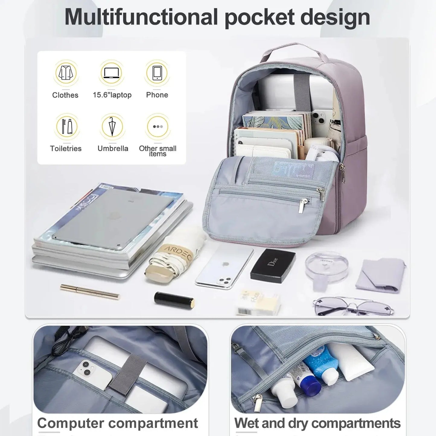 Likros Hand Luggage Backpack for Ryanair 40x20x25 Cabin Bag, Easyjet 45x36x20 Lightweight Aeroplane Carry-Ons Travel Backpack - Novo Fusion