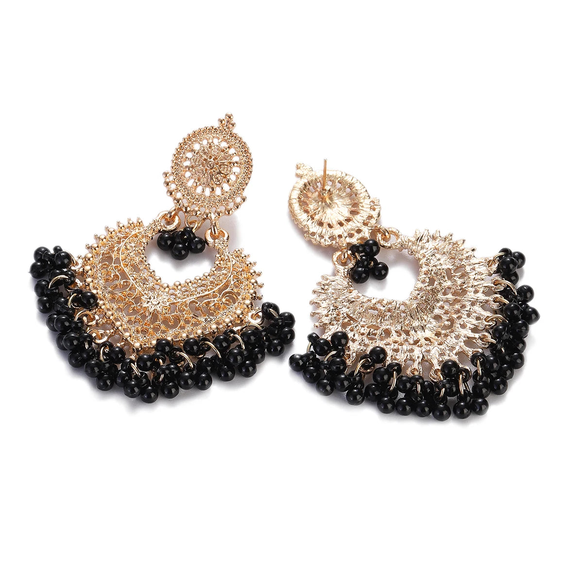 Boho Vintage Gold Color Heart Shape Dangle Earrings for Women Ethnic Indian Jhumka Earrings Flower Pearl Tassel Wedding Jewelry Novo Fusion - Chic Essentials for Life's Canvas