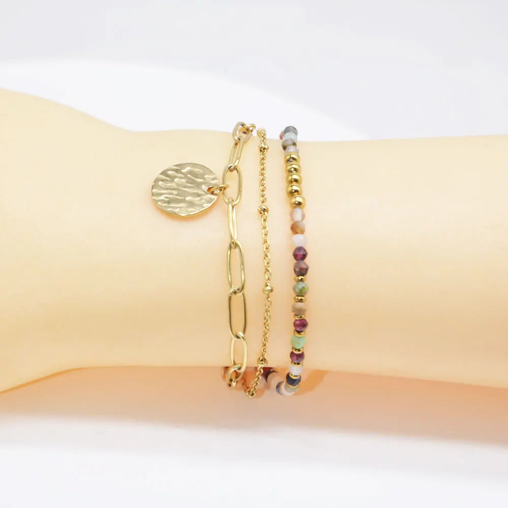 Bohemian Natural Stone Layered Bracelet for Women Gold Plated Stainless Steel Chain Bracelet Men Ladies Fashion jewelry Gifts - Novo Fusion