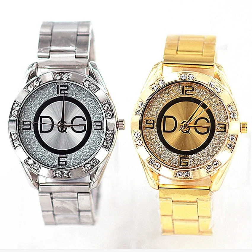 2024 Fashion Luxury Watch DQG Crystal Quartz Female Watch Gold Silver Stainless Steel Ladies Dress Watch Zegarek Damski - Novo Fusion