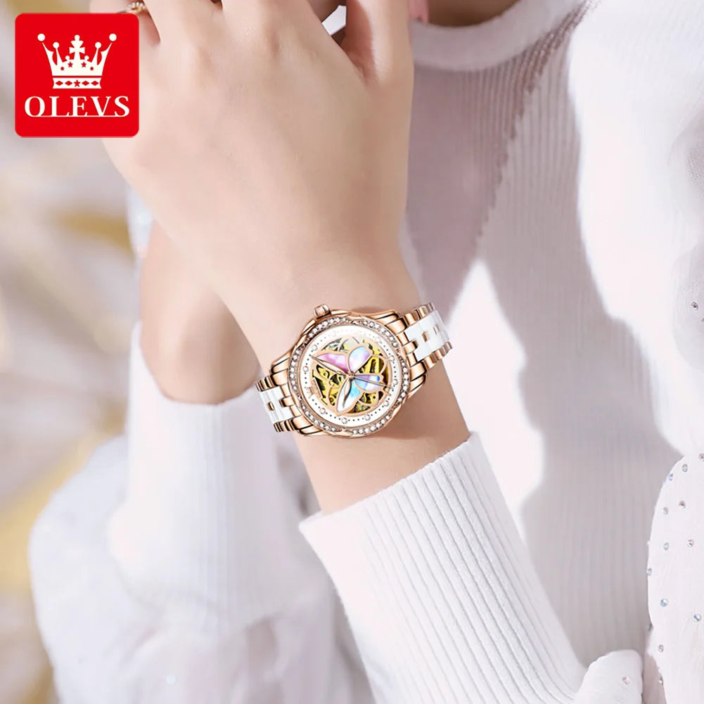 OLEVS 6615 Butterfly Hollow Luxury Mechanical Watch For Women Top Brand Original Watches Diamond Waterproof Ladies Hand Clock - Novo Fusion