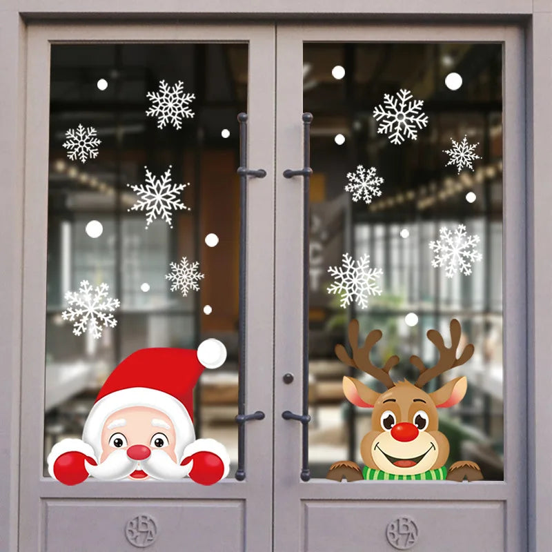 Christmas Window Stickers Santa Claus Snowflake DIY Wall Decal 2023 Christmas Decorations For Home New Year Ornaments Gift 2024 - Novo Fusion