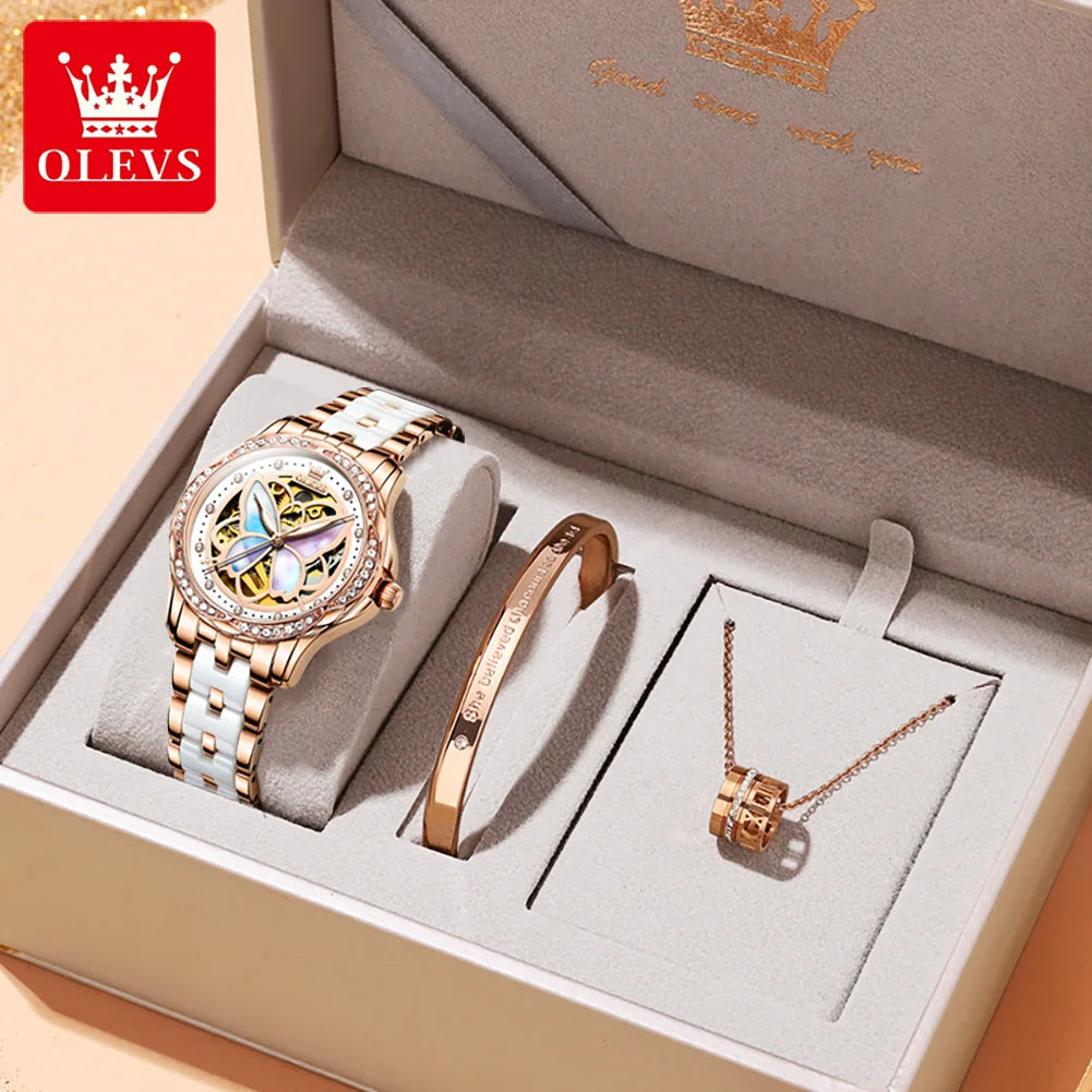 OLEVS 6615 Butterfly Hollow Luxury Mechanical Watch For Women Top Brand Original Watches Diamond Waterproof Ladies Hand Clock - Novo Fusion