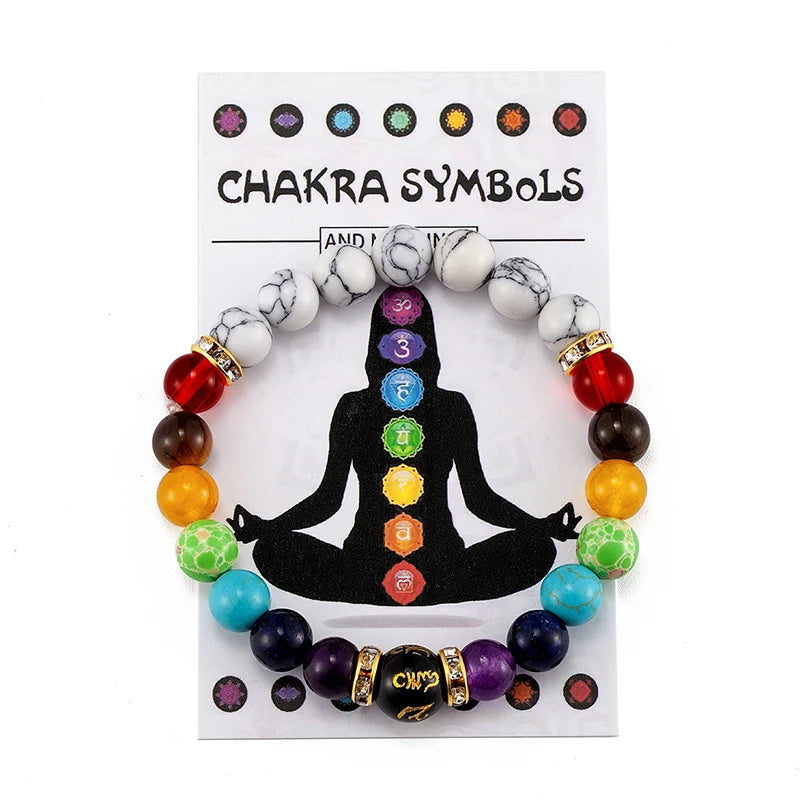 7 Chakra Bracelet with Meaning Cardfor Men Women Natural Crystal Healing Anxiety Jewellery Mandala Yoga Meditation Bracelet Gift - Novo Fusion