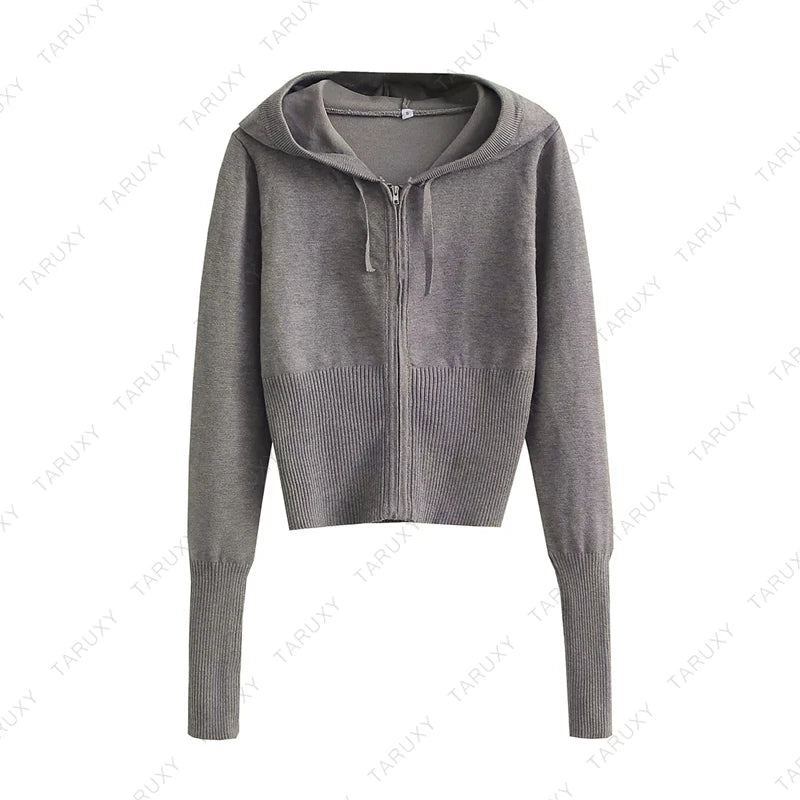 TARUXY Women Spring Outfits Casual Zipper Sweater Hoodie Set High Waist Flare Pants Suits Pink Knitted Womens Y2k Two Piece Set - Novo Fusion