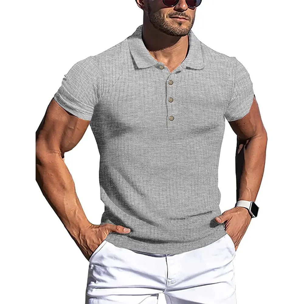 New Summer Polo Men Solid Stripe Fitness Elasticity Short Sleeve Polo Shirts for Men Fashion Stand Collar Mens Shirts - Novo Fusion