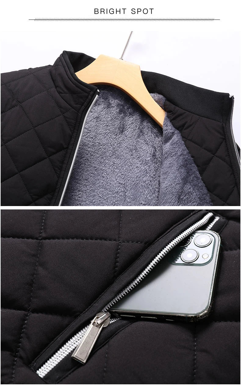 Brand New Slim Fit Coat Autumn Winter Bomber Jacket Men Diamond Pattern Fleece Lined Casual Jacket Men Fashion Clothing - Novo Fusion